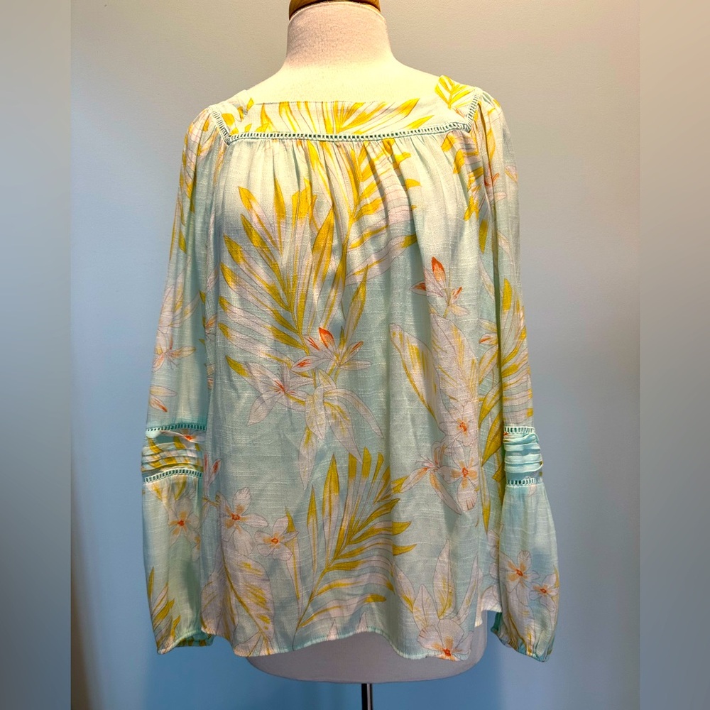 Lauren Conrad Pastel tropical print long sleeve blouse size XLarge